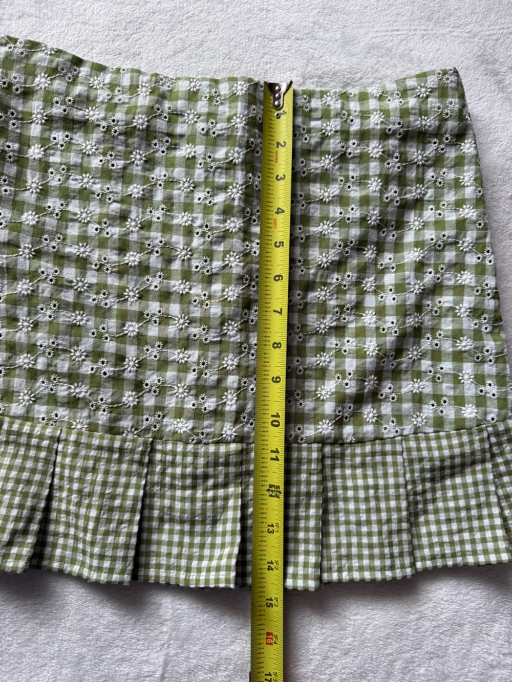 KIRIOUS Green Gingham Eyelet Mini Skirt Ruffle Hem Cottagecore - Picture 5 of 6